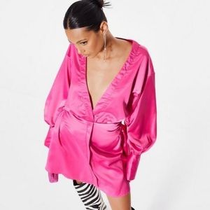 Missguided Pink Satin Shirt Ruched Mini Dress. Worn once.